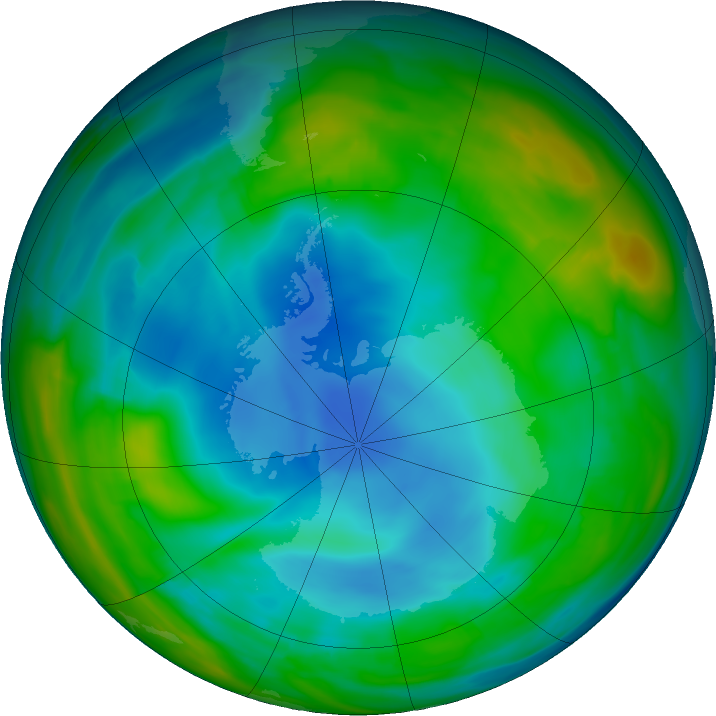 Antarctic ozone map for 21 June 2018